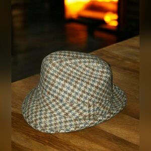 Vintage Fedora Bucket Wool Grandpa Checked Tweed Plaid Houndstooth Unisex Hat